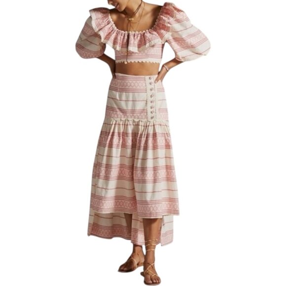 New Anthropologie Raisa A Line Striped High Low Embroidered Pleated Midi Skirt M - Picture 11 of 11